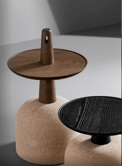 Contemporary wooden side tables with sculptural bases and unique design elements