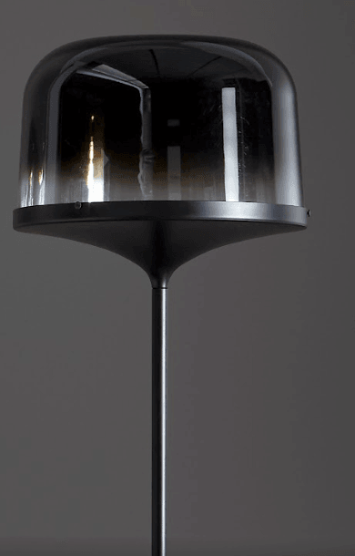 Modern luxury living room with grey sectional sofa, wooden coffee table and black floor lamp